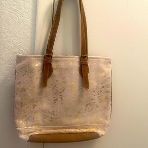NWT Myra Bag S-2108 Tinges Leather Tote Bag (White, Gold, Leather, Hairon)
